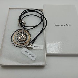 Susan Graver Styl Leather Strap Necklace with Circle Drop